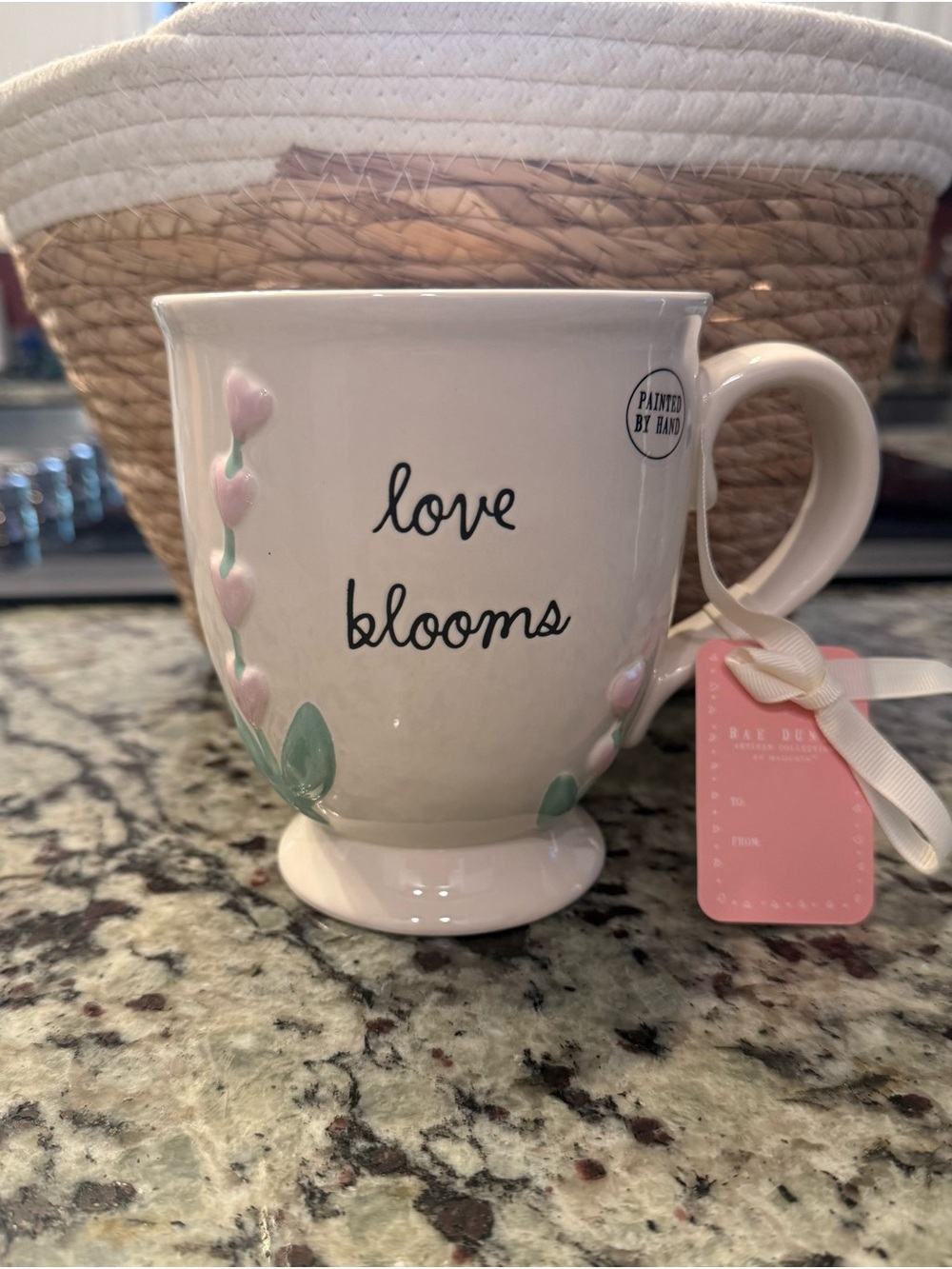 RAE DUNN Love Blooms Mug Artesian Collection Hand Painted NWT